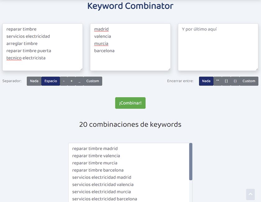Keyword Combinator para servicios locales