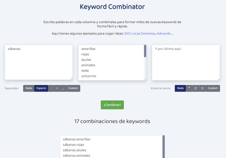 Keyword combinator para crear nuevas keywords