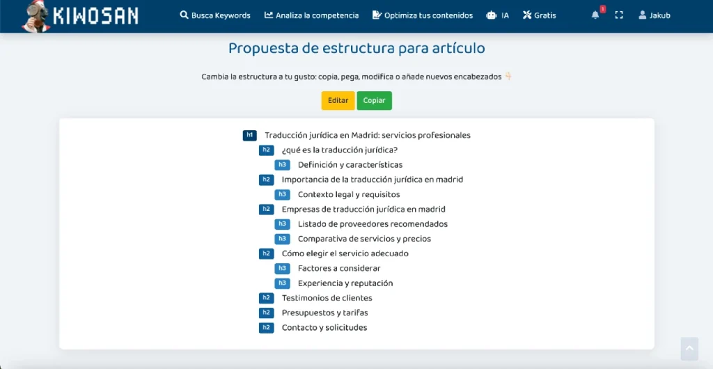 Estructura de títulos para un contenido generado con IA