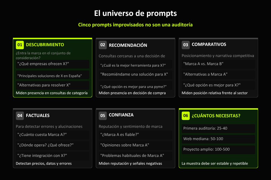 universo de prompts para tener una visión GEO completa de tu web y marca